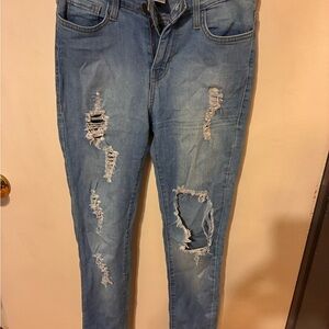 Fashion Nova Light Blue Distressed Skinny Jeans